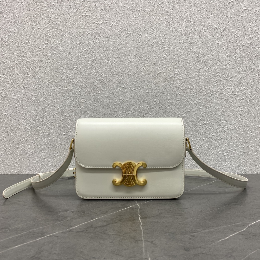 Celine Teen Triomphe Bag In Shiny Calfskin White 188423